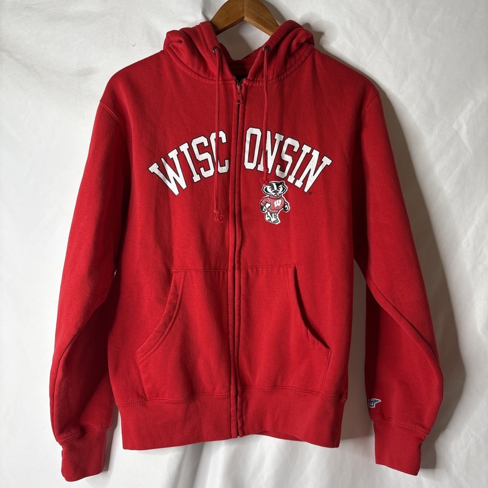 Wisconsin Badgers Youth XS‎ Full Zip Hoodie Red Sweatshirt Blue 84